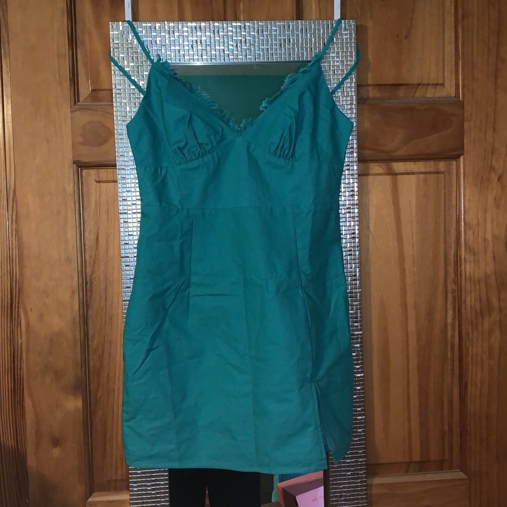 Pink lily turquoise dress